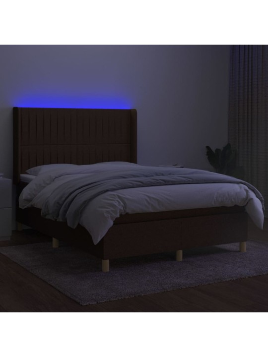 Box spring postel s matrací a LED tmavě hnědá 140x190 cm textil