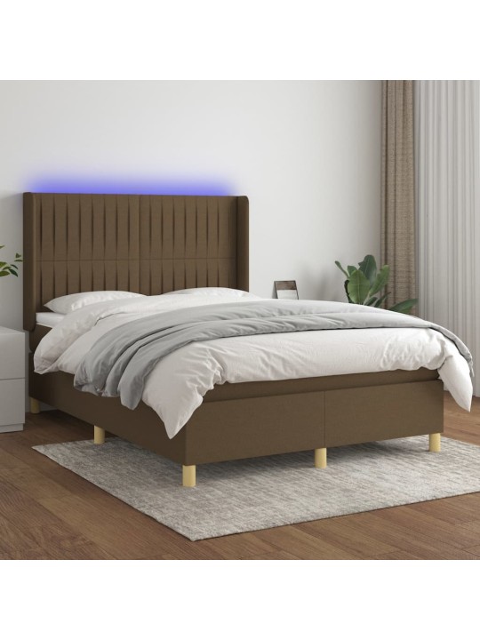 Box spring postel s matrací a LED tmavě hnědá 140x190 cm textil