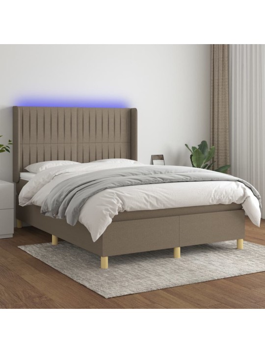Box spring postel s matrací a led taupe 140x190 cm textil