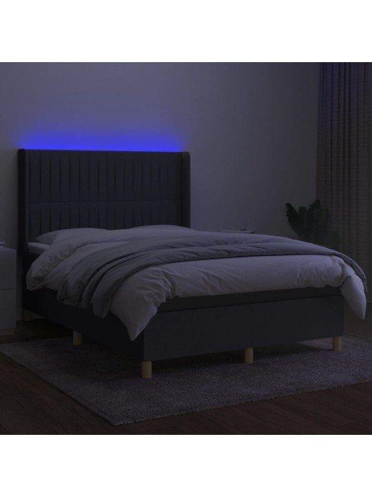 Box spring postel s matrací a LED tmavě šedá 140x200 cm textil