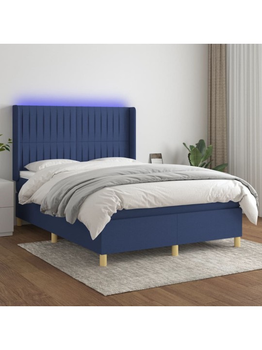 Box spring postel s matrací a LED modrá 140x200 cm textil