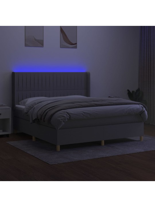 Box spring postel s matrací a LED světle šedá 160x200 cm textil
