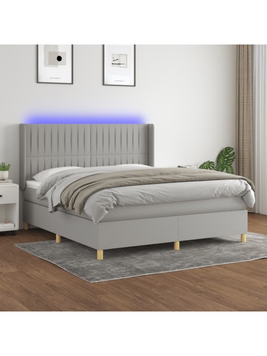 Box spring postel s matrací a LED světle šedá 180x200 cm textil