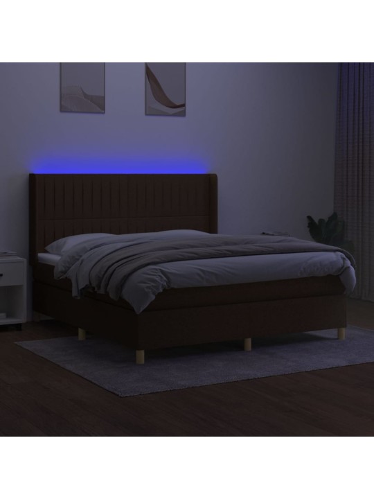 Box spring postel s matrací a led tmavě hnědá 180x200 cm textil