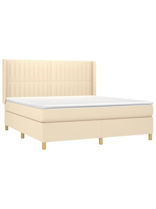 Box spring postel s matrací a led krémová 180x200 cm textil