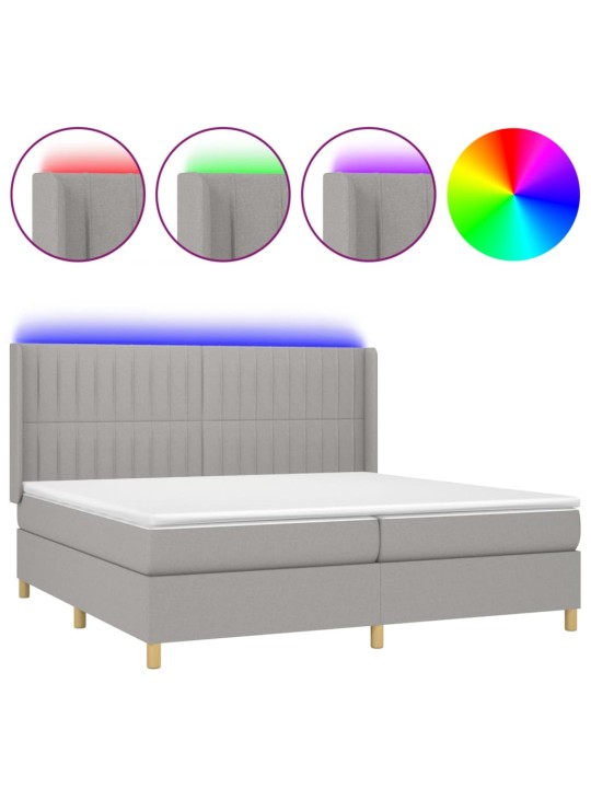 Box spring postel s matrací a LED světle šedá 200x200 cm textil