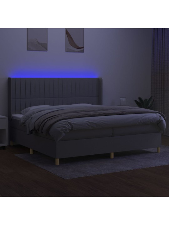 Box spring postel s matrací a LED světle šedá 200x200 cm textil
