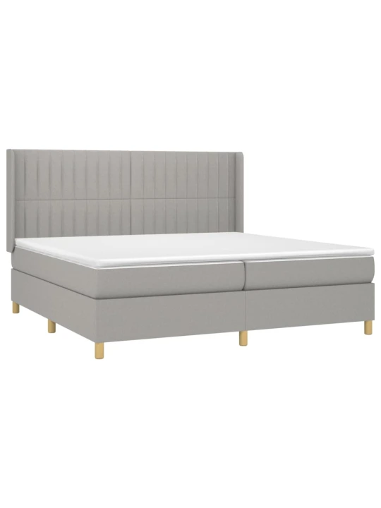 Box spring postel s matrací a LED světle šedá 200x200 cm textil