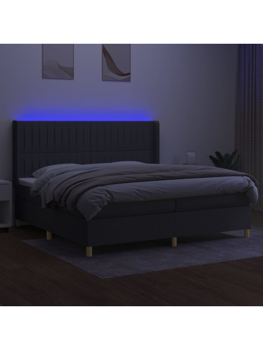 Box spring postel s matrací a LED tmavě šedá 200x200 cm textil