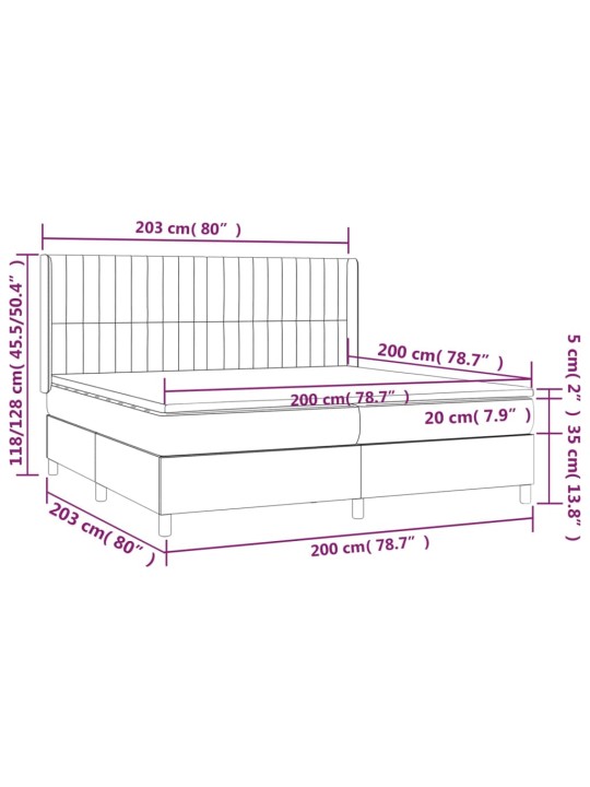 Box spring postel s matrací a LED černá 200x200 cm textil