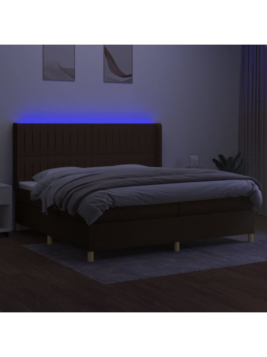 Box spring postel s matrací a led tmavě hnědá 200x200 cm textil