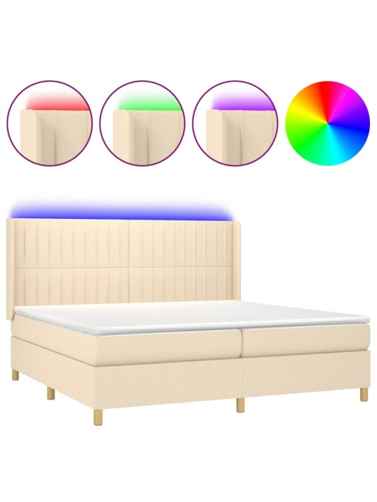 Box spring postel s matrací a led krémová 200x200 cm textil