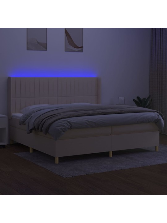 Box spring postel s matrací a led krémová 200x200 cm textil