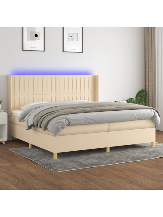 Box spring postel s matrací a led krémová 200x200 cm textil