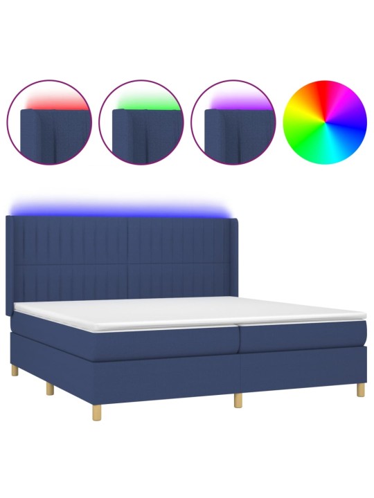Box spring postel s matrací a led modrá 200x200 cm textil