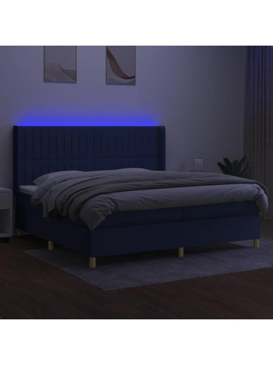 Box spring postel s matrací a led modrá 200x200 cm textil