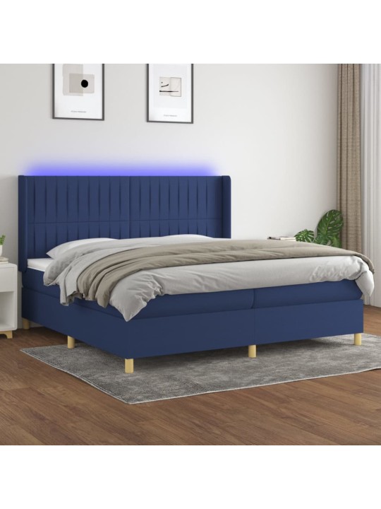 Box spring postel s matrací a led modrá 200x200 cm textil