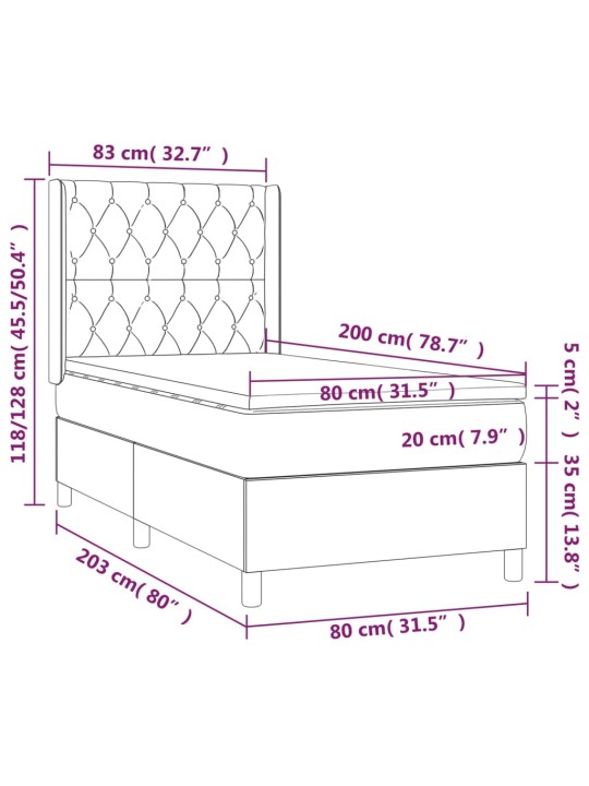 Box spring postel s matrací a LED černá 80 x 200 cm textil