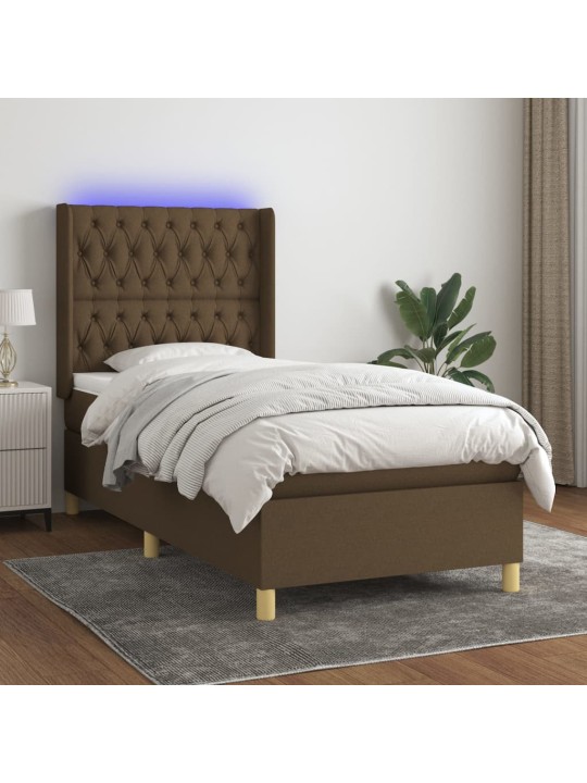 Box spring postel s matrací a led tmavě hnědá 80x200 cm textil
