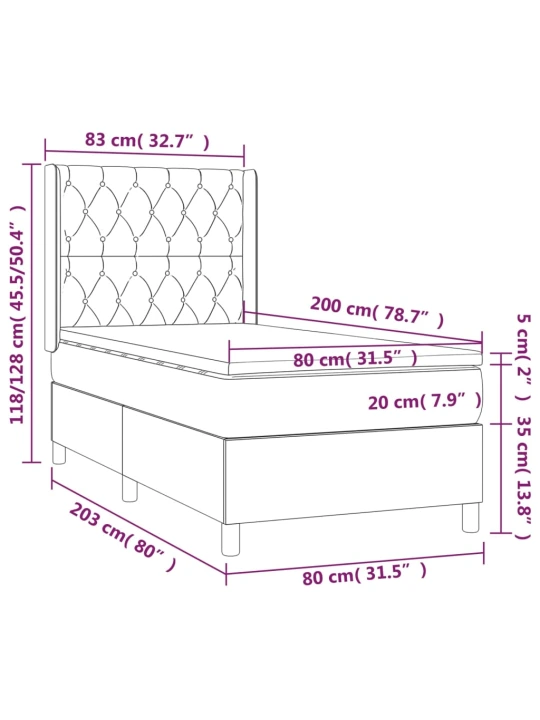 Box spring postel s matrací a led taupe 80 x 200 cm textil