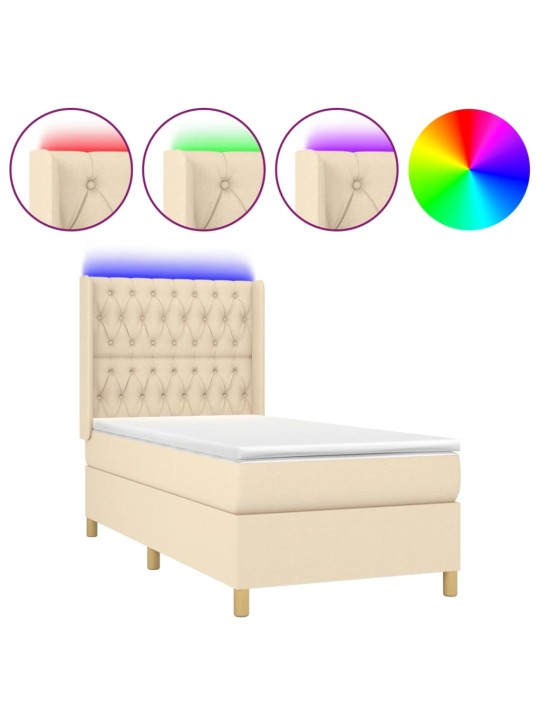 Box spring postel s matrací a led krémová 80 x 200 cm textil