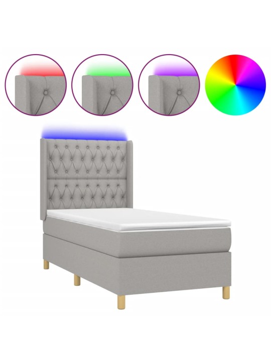 Box spring postel s matrací a LED světle šedá 90x190 cm textil