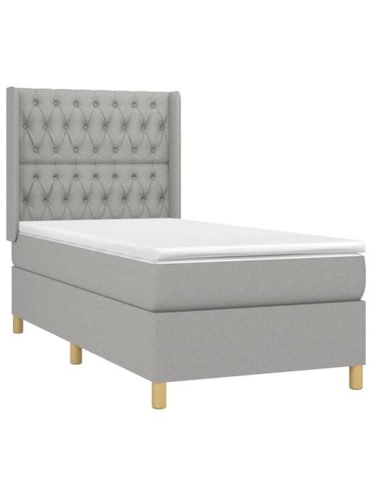 Box spring postel s matrací a LED světle šedá 90x190 cm textil