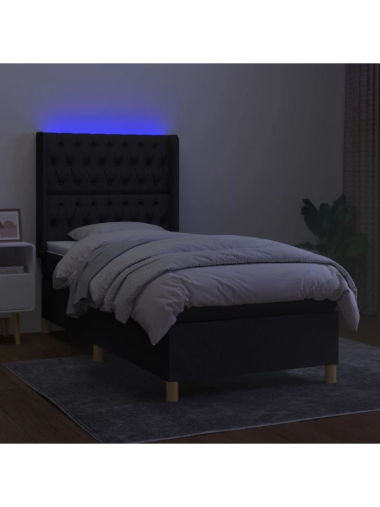 Box spring postel s matrací a LED černá 90x190 cm textil