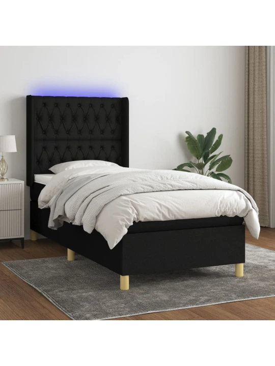 Box spring postel s matrací a LED černá 90x190 cm textil