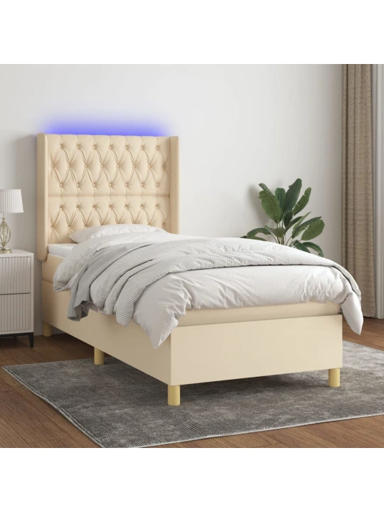 Box spring postel s matrací a led krémová 90x190 cm textil