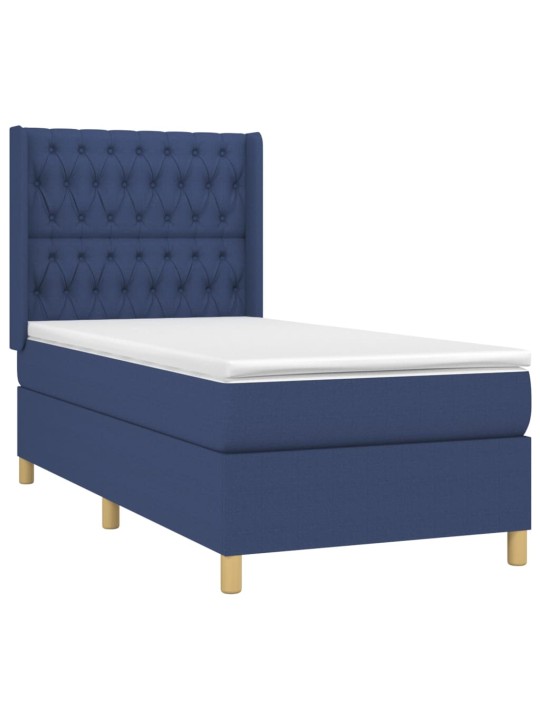 Box spring postel s matrací a LED modrá 90x200 cm textil