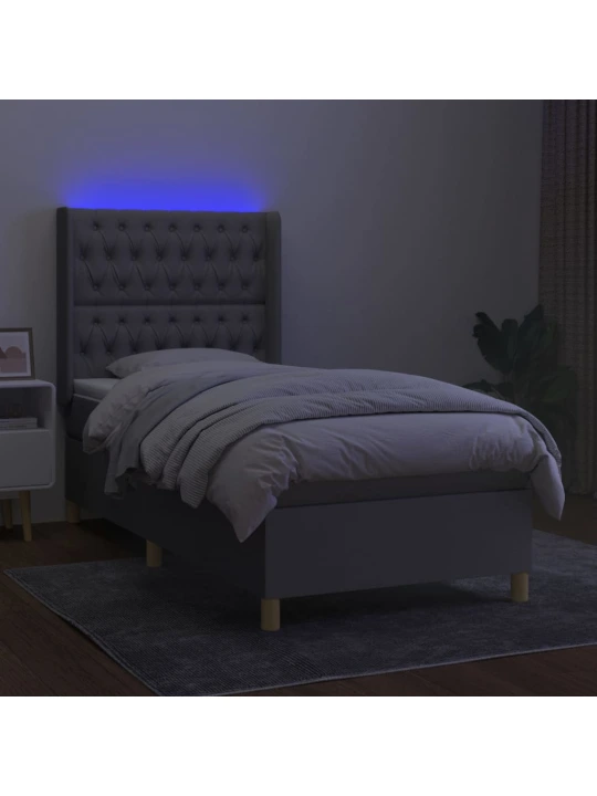 Box spring postel s matrací a LED světle šedá 100x200 cm textil