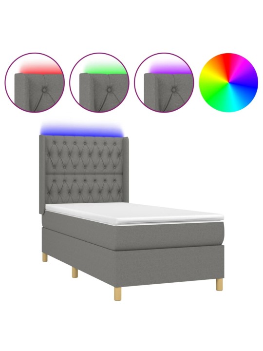 Box spring postel s matrací a LED tmavě šedá 100x200 cm textil
