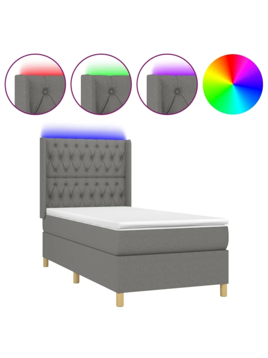 Box spring postel s matrací a LED tmavě šedá 100x200 cm textil