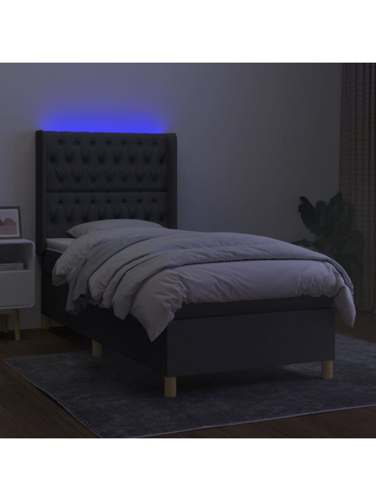 Box spring postel s matrací a LED tmavě šedá 100x200 cm textil