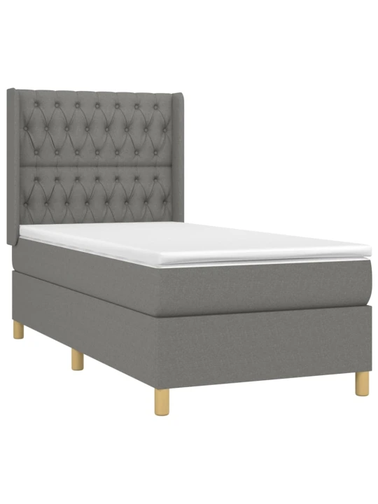 Box spring postel s matrací a LED tmavě šedá 100x200 cm textil