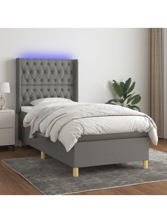 Box spring postel s matrací a LED tmavě šedá 100x200 cm textil