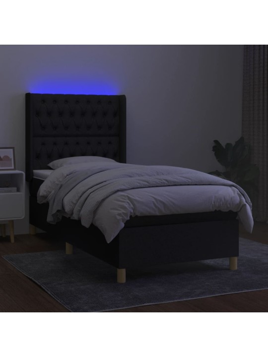 Box spring postel s matrací a LED černá 100x200 cm textil