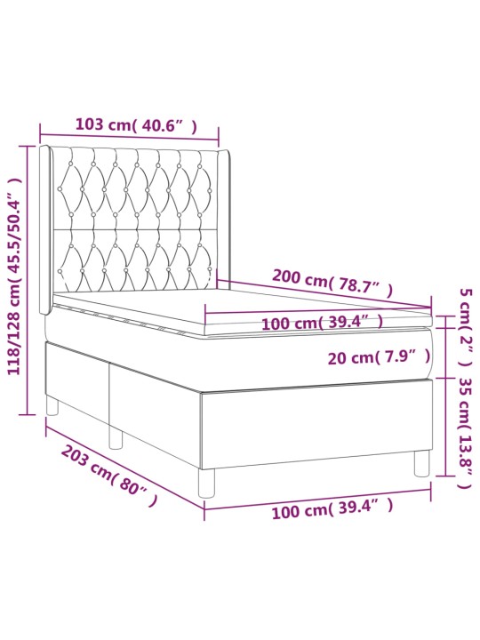 Box spring postel s matrací a LED černá 100x200 cm textil