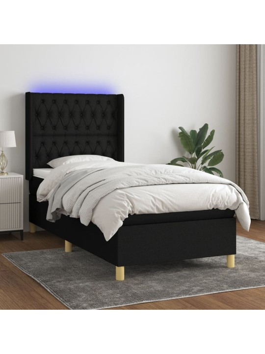 Box spring postel s matrací a LED černá 100x200 cm textil