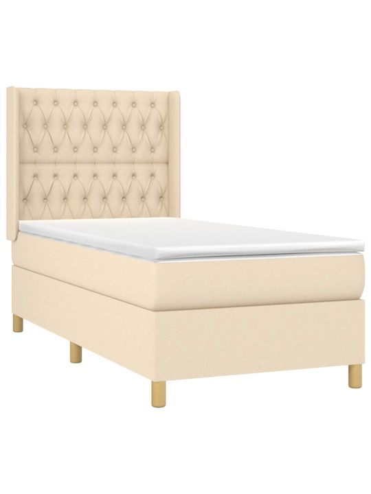 Box spring postel s matrací a LED krémová 100x200 cm textil