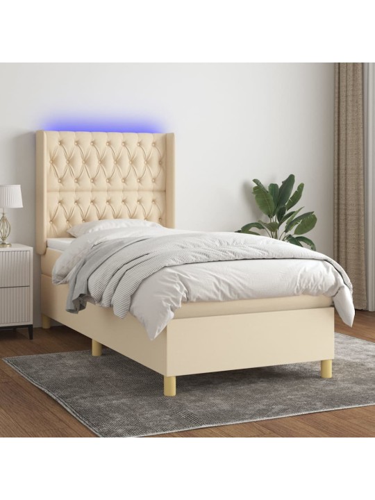 Box spring postel s matrací a LED krémová 100x200 cm textil