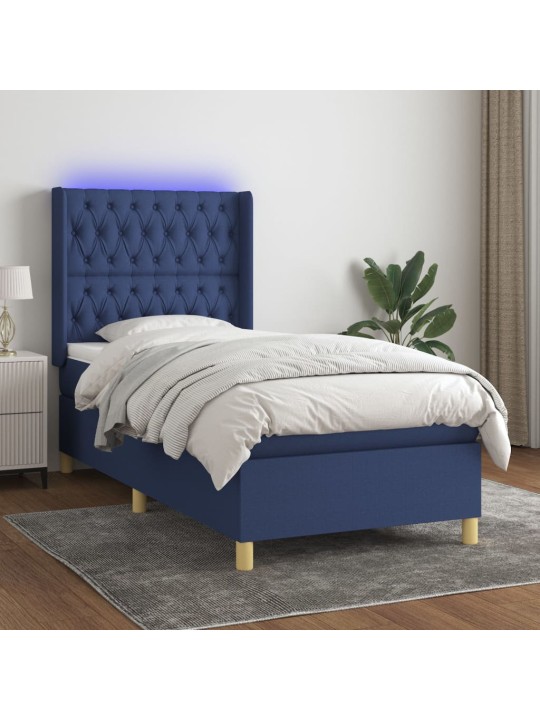 Box spring postel s matrací a LED modrá 100x200 cm textil