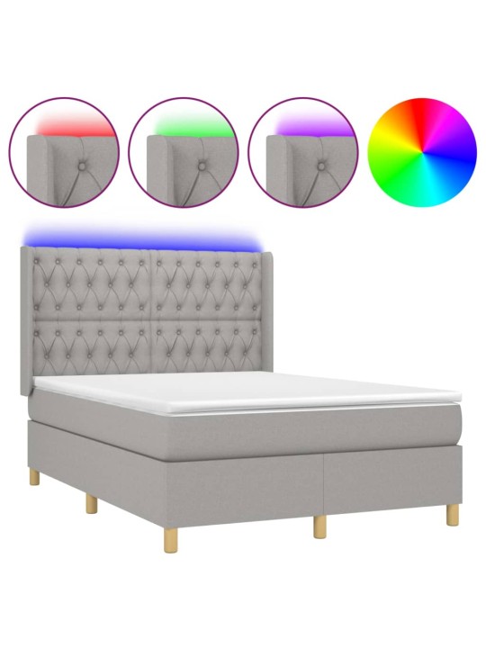 Box spring postel s matrací a LED světle šedá 140x190 cm textil