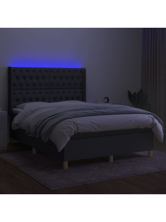 Box spring postel s matrací a LED tmavě šedá 140x190 cm textil