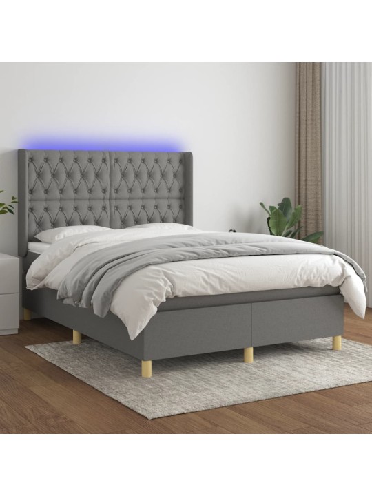 Box spring postel s matrací a LED tmavě šedá 140x190 cm textil
