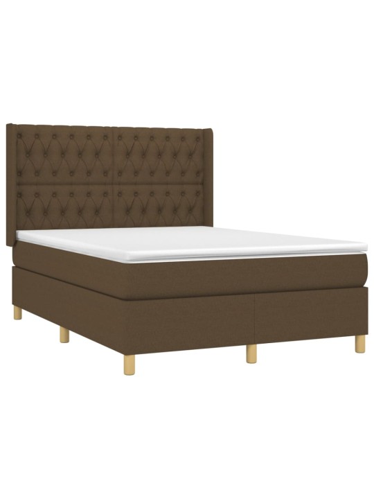 Box spring postel s matrací a LED tmavě hnědá 140x190 cm textil