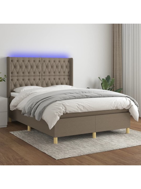 Box spring postel s matrací a led taupe 140x190 cm textil