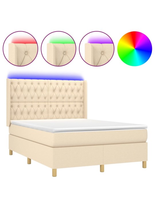 Box spring postel s matrací a led krémová 140x190 cm textil