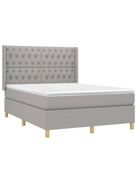 Box spring postel s matrací a LED světle šedá 140x200 cm textil